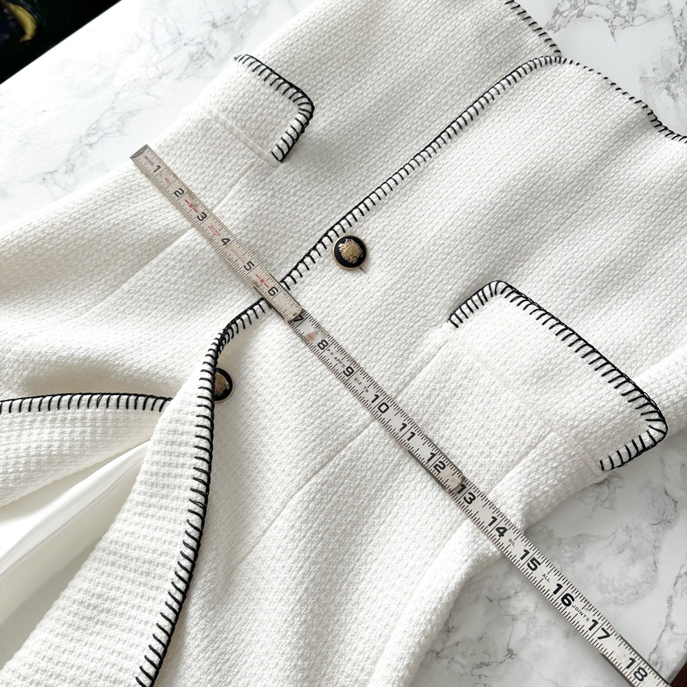 Zara White Textured Tweed Blazer Black Contrast Stitching Gold Buttons Size XS - Picture 11 of 13